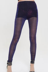 Leggings punk pour femmes à surface en maille ondulée changeant de couleur noire avec empiècement en maille